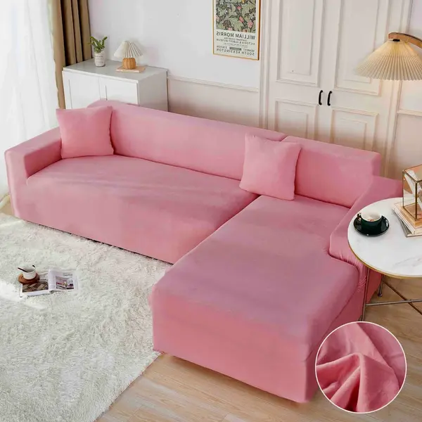 Set husa pentru coltar M + L, Catifea, Jojo Home, Roz aprins