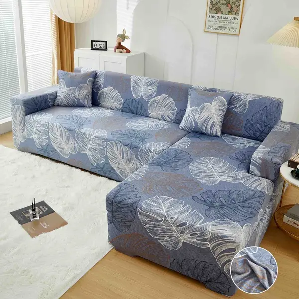 Set husa pentru coltar M + L, Elastica, Jojo Home, Gri, Frunze