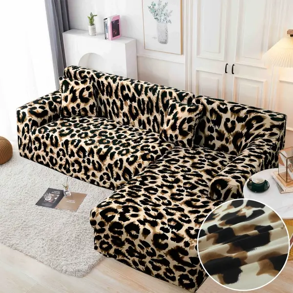 Set husa pentru coltar M + L, Elastica, Jojo Home, Maro, animal print