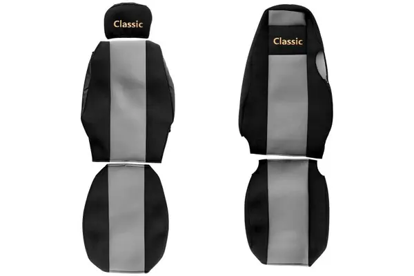 Set huse scaun textil camion compatibile cu SERIA 4 cu tetiere diferite, Gri