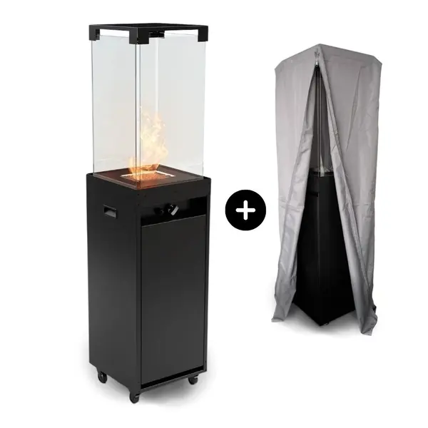 Set incalzitor terasa modern negru pe gaz Faro + husa de protectie exterior