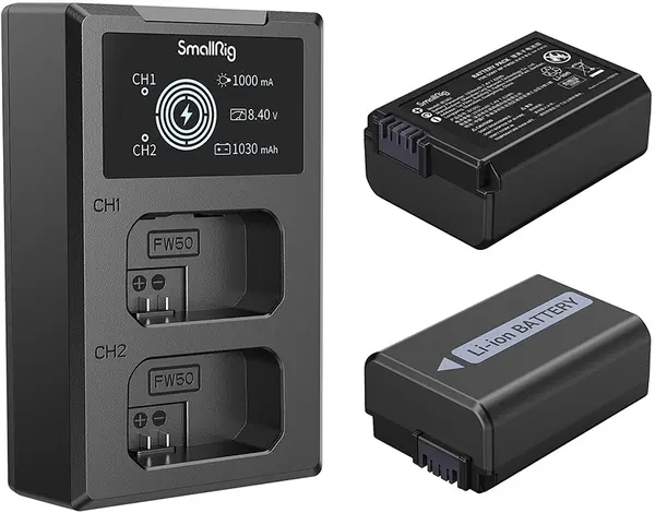 Set încărcător și două baterii SmallRig - NP-FW50 3818, negru