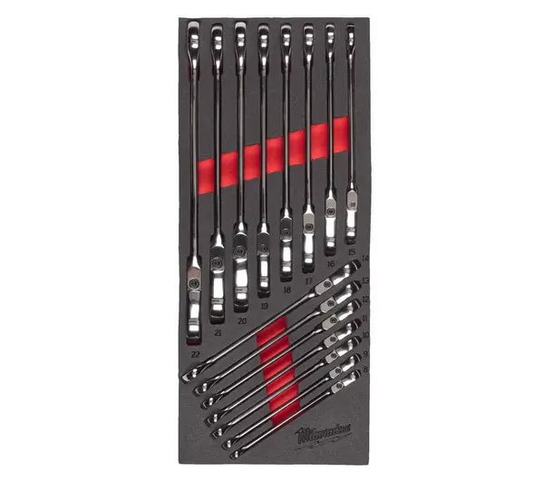 Set insertie spuma de chei fixe Milwaukee MAX BITE, cu clichet si cap pivotant, mecanism cu 144 dinti, 4932479829
