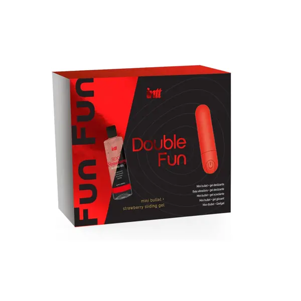 Set INTT – Double Fun, cu vibrator tip bullet și lubrifiant cu aromă de căpșuni 50 ml