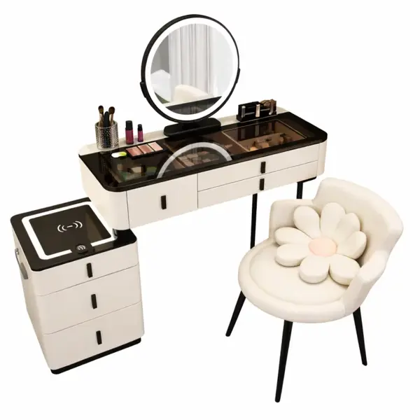 Set ISABELLA & ROSALIE – măsuță de machiaj cu oglindă LED și scaun confortabil 120x40x120