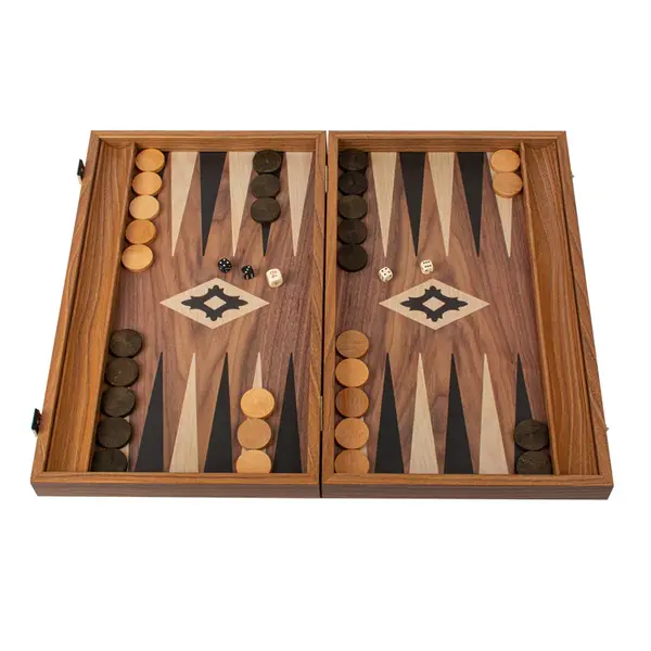 Set joc table backgammon lemn cu aspect de nuc , 38 x 44 cm