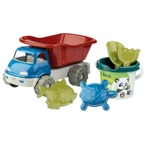Set jucarii apa si nisip cu basculanta, galetusa, forme si unelte Recycled