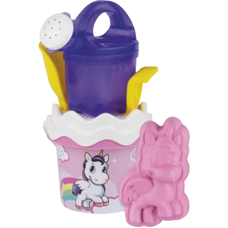 Set jucarii pentru apa si nisip Unicorn, cu galetusa, sita, stropitoare si unelte