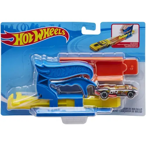 Set lansator portabi Hot Wheels albastru cu masinuta