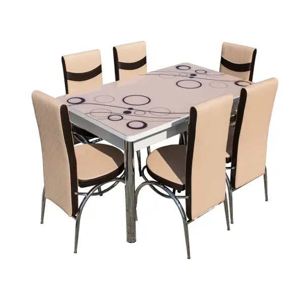 Set Lara, masa extensibila cu 6 scaune, crem, 130 165x80x79 cm