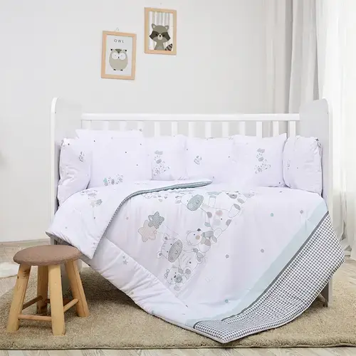 Set lenjerie 7 piese Lorelli Lily Giraffe, bumbac ranforce, pentru paturi 60 x120 cm