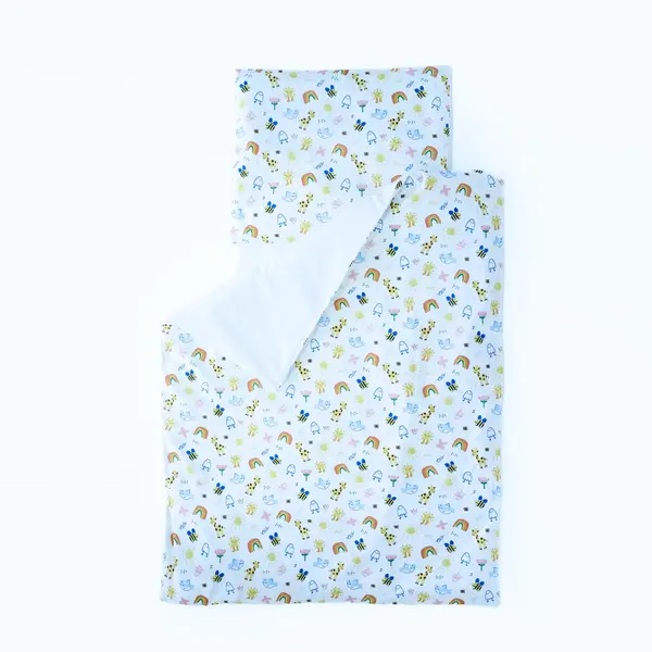 Set lenjerie bumbac organic, patut 120x60, 3 piese alb cu desene creta TWINDECO