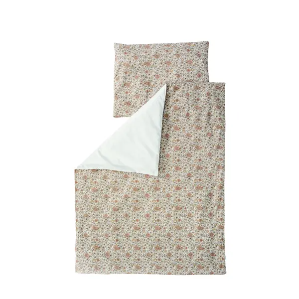 Set lenjerie bumbac organic, patut 120x60, 3 piese, floricele bej TWINDECO