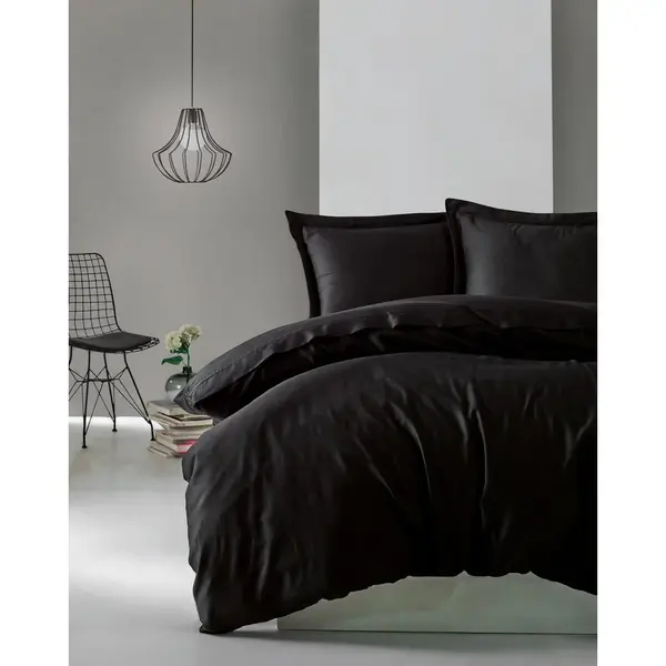 Set Lenjerie de pat Black Night, Satin premium, 200x220 cm