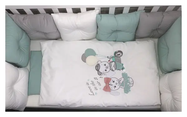 Set lenjerie de pat de lux Bambino Casa - Pillows verde, 12 piese