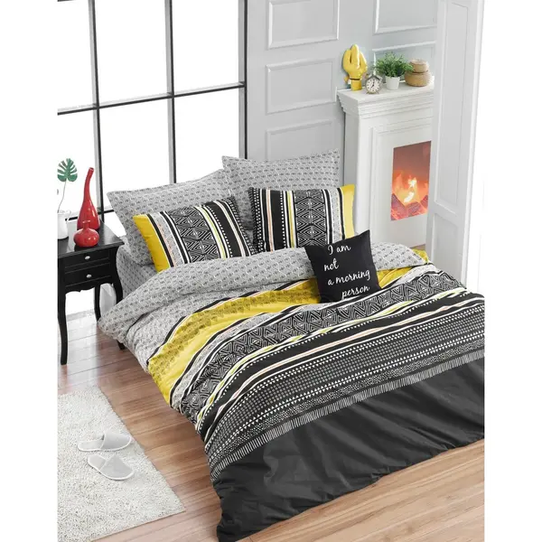 Set Lenjerie de pat double, Ranforce, Galben, 200x220 cm