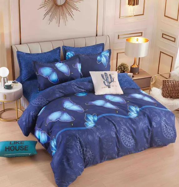 Set Lenjerie de Pat Finet 6 Piese, Bumbac Finet, Fara Elastic , Midnight Butterfly