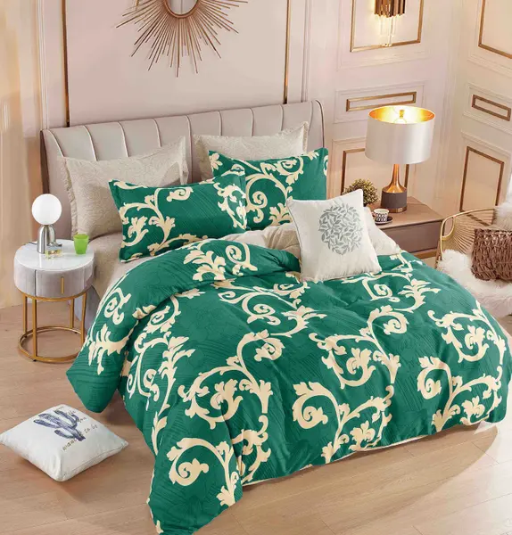 Set Lenjerie de Pat Finet 6 Piese, Bumbac Finet, Fara Elastic , Emerald Royale