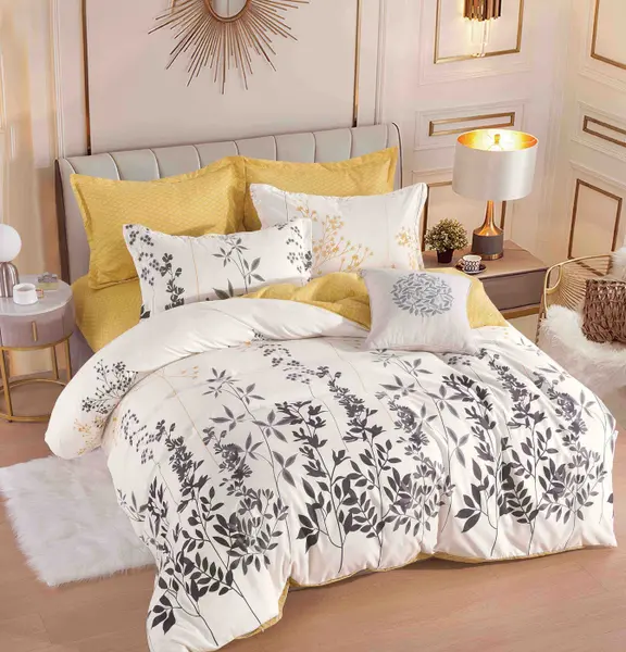 Set Lenjerie de Pat Finet 6 Piese, Bumbac Finet, Fara Elastic , Golden Meadow