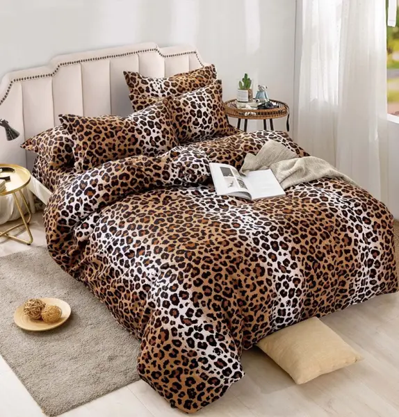 Set Lenjerie de Pat Finet 6 Piese, Bumbac Finet, Fara Elastic , Wild Leopard