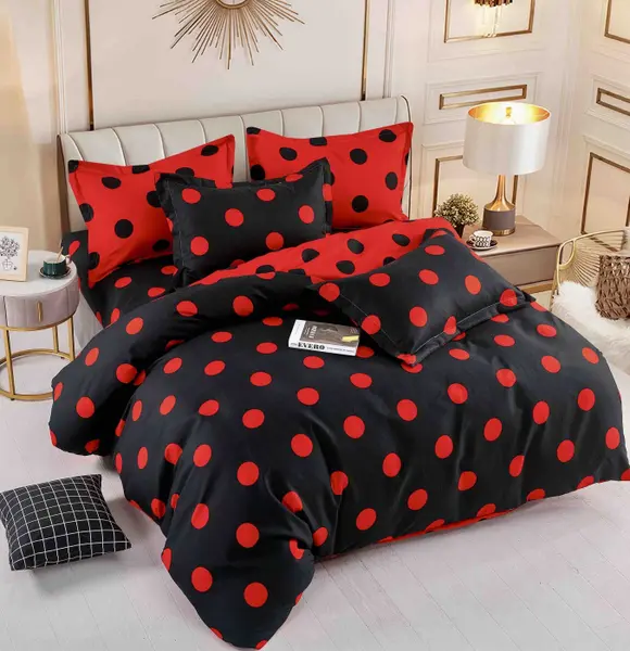 Set Lenjerie de Pat Finet 6 Piese, Bumbac Finet, Fara Elastic , Black Polka