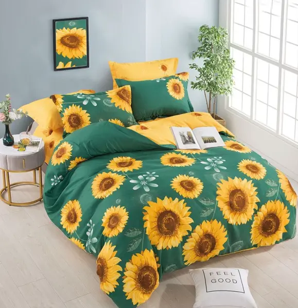 Set Lenjerie de Pat Finet 6 Piese, Bumbac Finet, Fara Elastic , Sunflower Dream