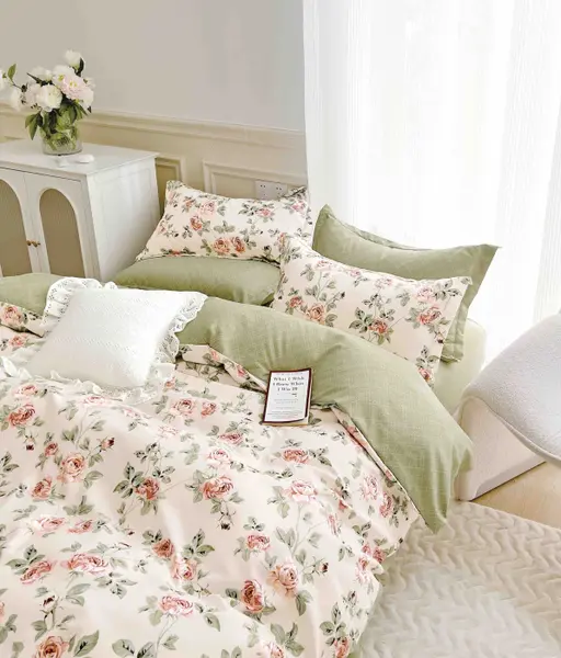 Set Lenjerie de Pat Finet 6 Piese, Bumbac Finet, Fara Elastic , Rose Garden