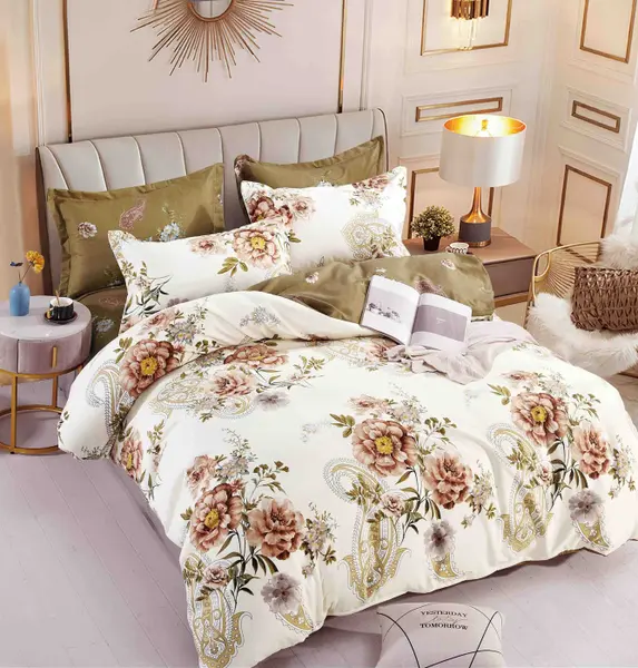 Set Lenjerie de Pat Finet 6 Piese, Bumbac Finet, Fara Elastic , Golden Peony
