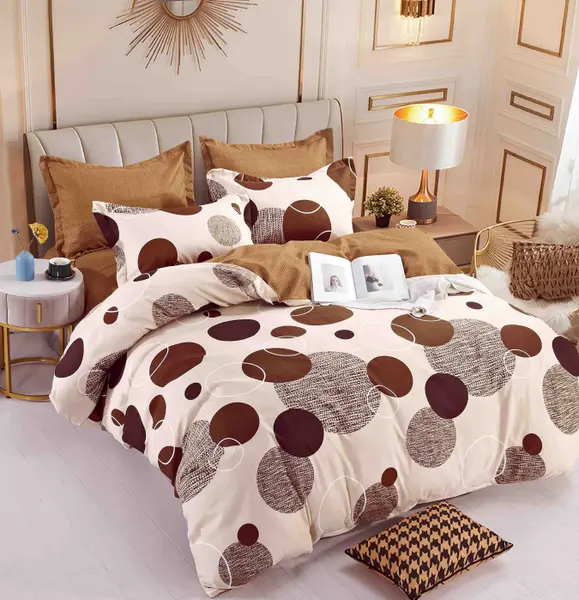 Set Lenjerie de Pat Finet 6 Piese, Bumbac Finet, Fara Elastic , Mocha Circles