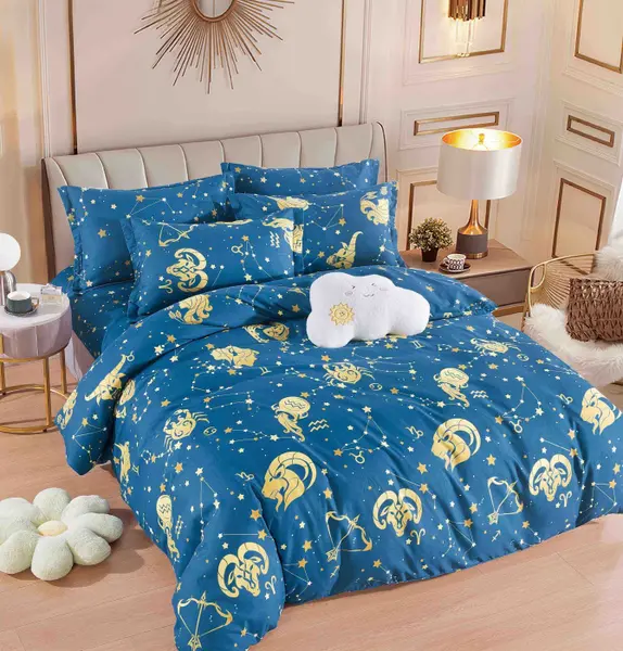 Set Lenjerie de Pat Finet 6 Piese, Bumbac Finet, Fara Elastic , Zodiac Dreams