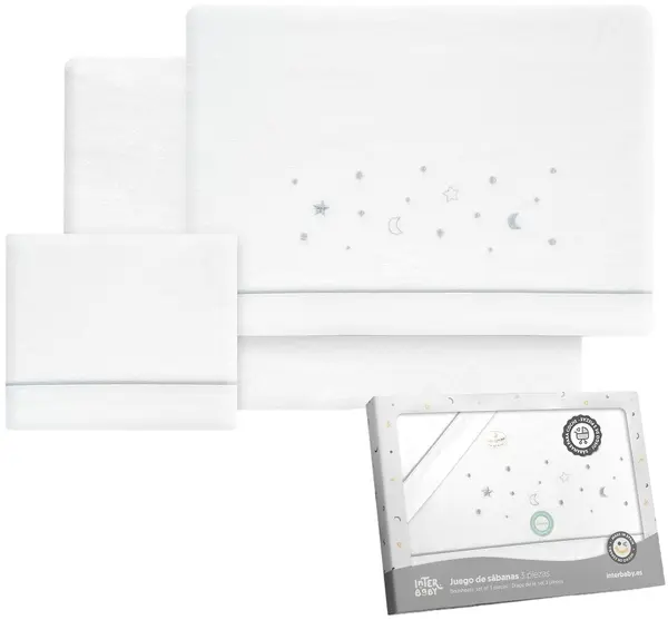 Set lenjerie de pat pentru copii din 3 piese Interbaby - Stele, gri
