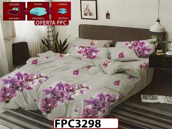 SET Lenjerie din Finet 6 Piese + Pilota 200x220cm + 2 Perne 50x70cm - FPC 3298