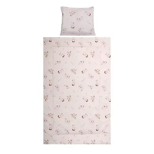 Set lenjerie pat 3 piese Lorelli Cosy Bunnies Beige, bumbac ranforce