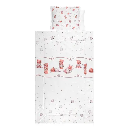 Set lenjerie pat 4 piese Lorelli Bears & Pillows Beige, bumbac ranforce