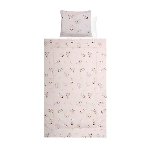 Set lenjerie pat 4 piese Lorelli Beige Bunnies, bumbac ranforce