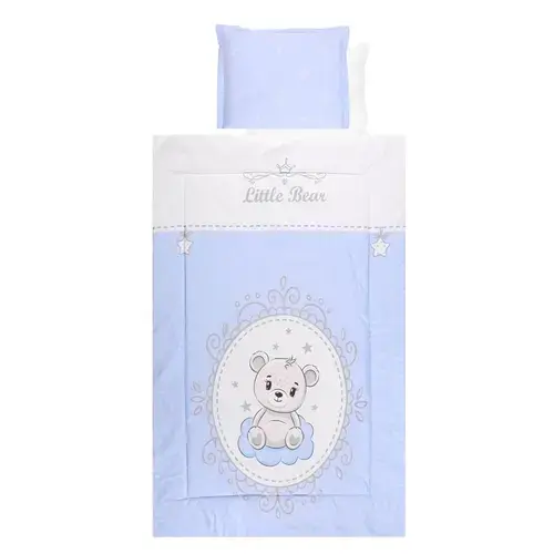 Set lenjerie pat 4 piese Lorelli Little Bear Blue, bumbac ranforce