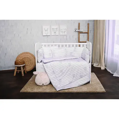 Set lenjerie pat 7 piese Lorelli Lily Grey Striped, bumbac ranforce