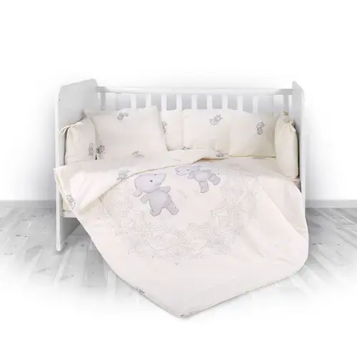Set lenjerie pat 7 piese Lorelli Lily Happy Hippo Beige, bumbac ranforce