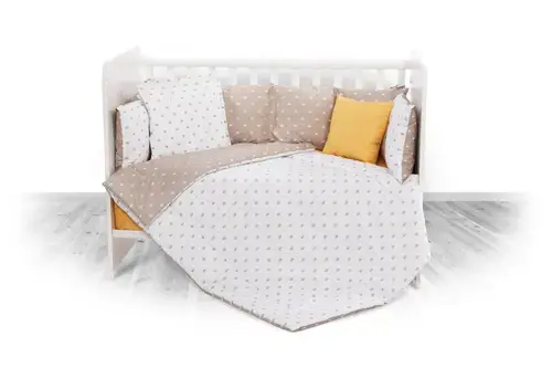 Set lenjerie pat 8 piese Lorelli Crowns Latte, 70x140 cm, bumbac ranforce