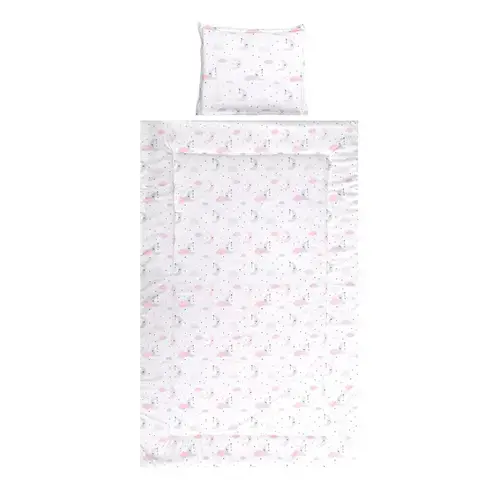 Set lenjerie pat cu 3 piese Lorelli Cosy Moons & Stars Pink, bumbac ranforce