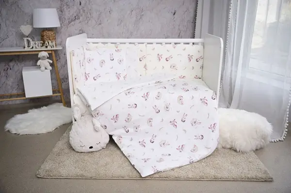 Set lenjerie pat Smile bumbac ranforce Beige Bunnies 60 x 120 cm