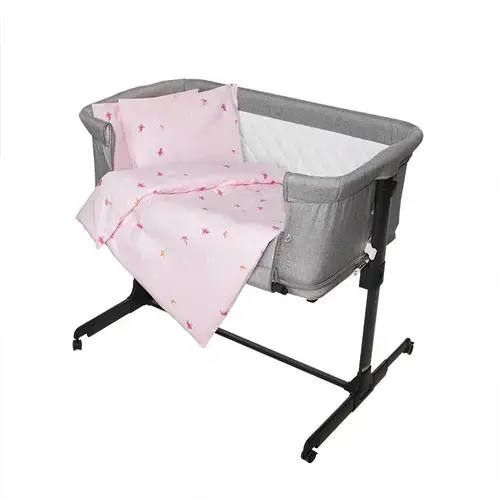 Set lenjerie patut 5 piese Lorelli, 100% bumbac ranforce, Eva, dimensiune interioara 90x50 cm, Butterflies Pink