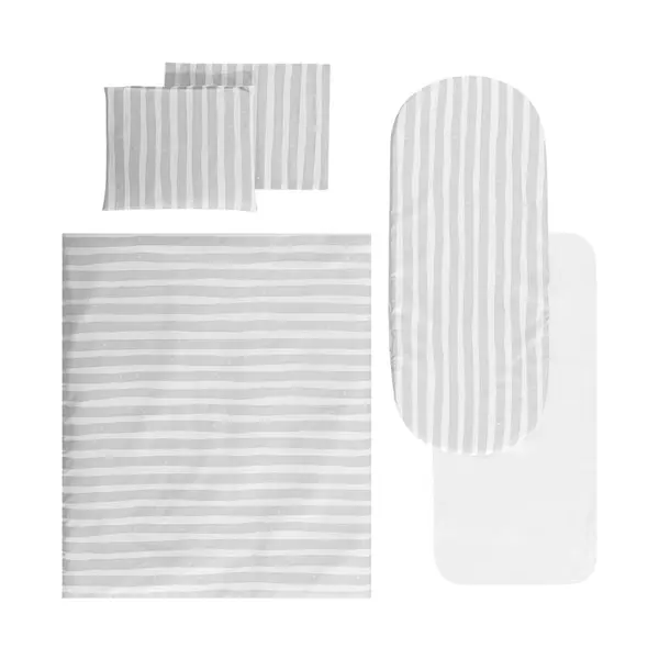 Set lenjerie pentru carucior cu protectie impermeabila 7 piese Grey Striped
