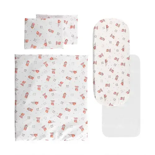 Set lenjerie pentru carucior Lorelli Bears & Pillows Beige, cu protectie impermeabila, 7 piese
