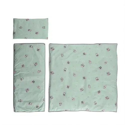Set lenjerie pentru carucior Lorelli Friends Green, de iarna, bumbac ranforce, 4 piese, 78 x 38 cm