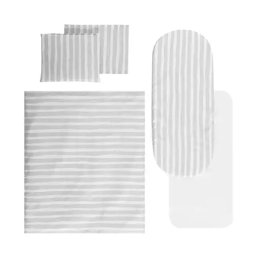 Set lenjerie pentru carucior Lorelli Grey Striped, universal, cu protectie impermeabila, 7 piese, bumbac fin si delicat