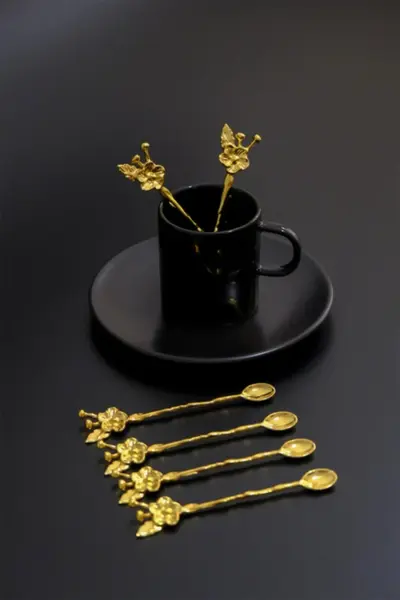 Set lingurite cafea floricica 6 bucati PLT0493 Auriu 13.5x3x0.2 cm