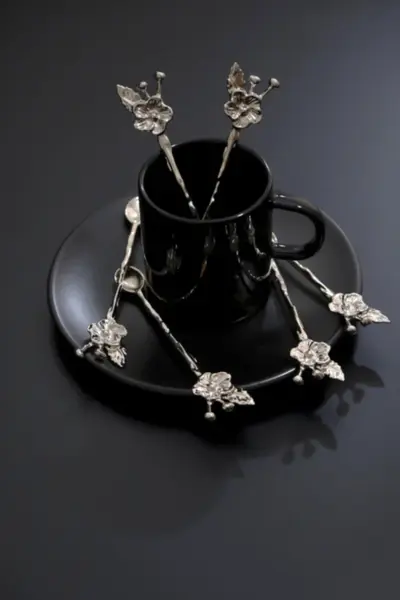 Set lingurite cafea floricica 6 bucati PLT0494 Argintiu 13.5x3x0.2 cm