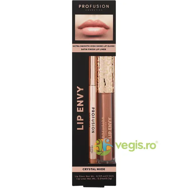 Set Lip Envy Crystal Nude: Luciu de Buze Ultra Neted si Lucios 3.5ml + Creion de Buze cu Finish Satinat 0.3g