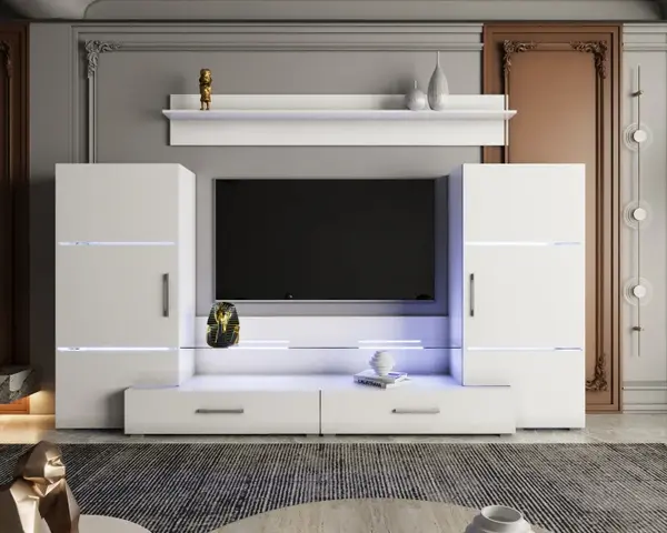 Set Living Domino 280x45x140 cm, MDF Alb Lucios